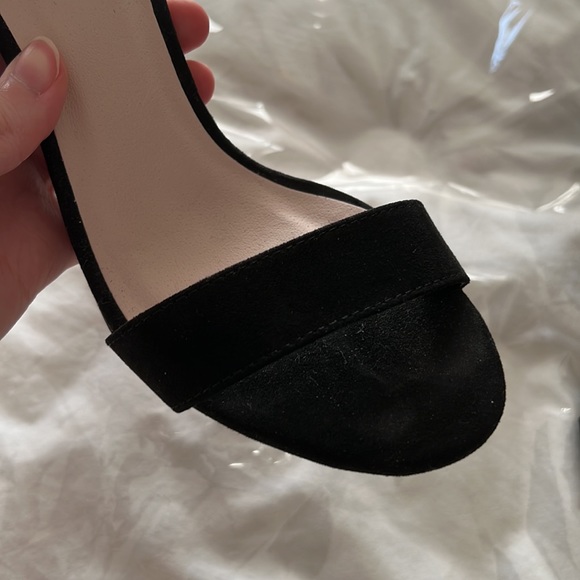 Black Faux Suede Leather 6.5 Glamorous Strappy 4” Heels - Picture 11 of 11